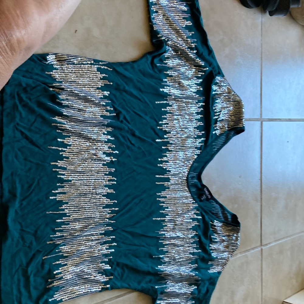 Teal Sequin Embellished Women's Top
